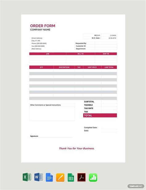 order form template    word google docs excel