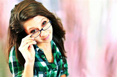 teen wearing glasses stock image image of nearsighted