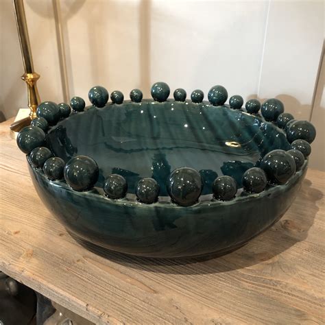 ceramic teal fruit bowl  balls  rim bed bath home
