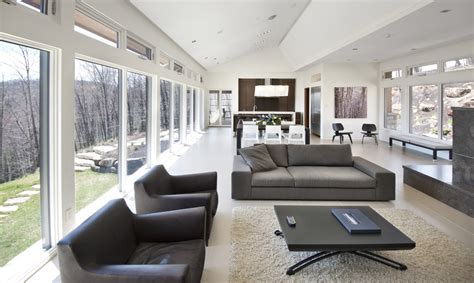 minimalist living room  open space  large windows