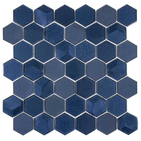 mto modern hexagon blue bold glossy metallic glass mosaic tile