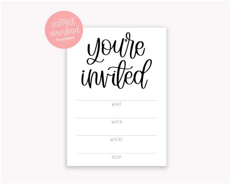 youre invited printable invitations fill   blank etsy