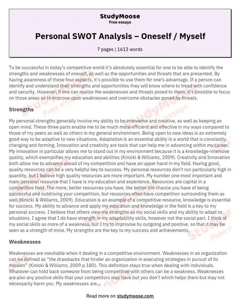 personal swot analysis oneself   essay