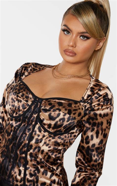 tan leopard print corset long top long tops neon prom dresses crop top fashion