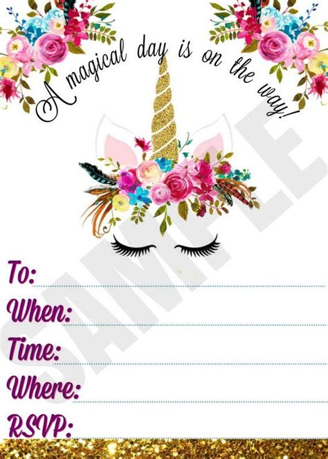 unicorn printable invitation floral invite watercolor invite unicorn