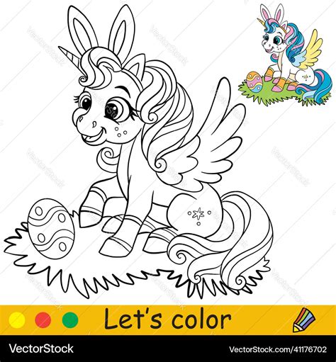 coloring  template cute sitting easter unicorn