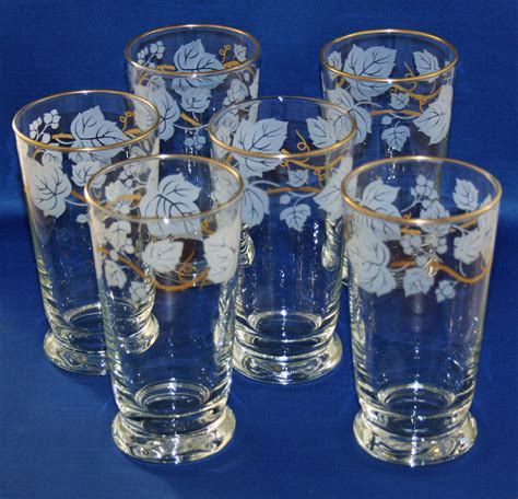 Vintage Libbey Ivy Bower Juice Glass Set Of 6 Glasses