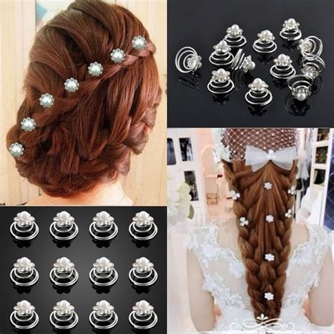 2018 new 12pcs bridal crystal pearl flower spiral twist hair pins clips wedding jewelry bride