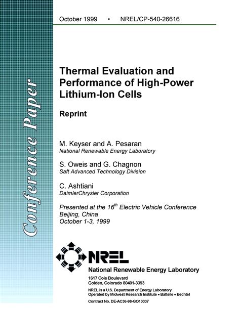 thermal evaluation  performance  high power lithium ion cells unt digital library