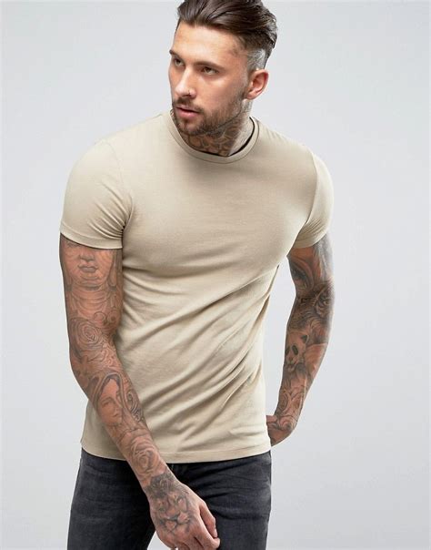 asos muscle fit crew neck  shirt  beige beige latest mens fashion models beige mens