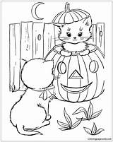 Halloween Pages Cat Coloring Holidays Color sketch template
