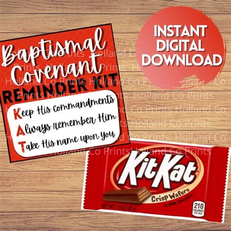 baptism covenant reminder kit kat printable primary baptism etsy