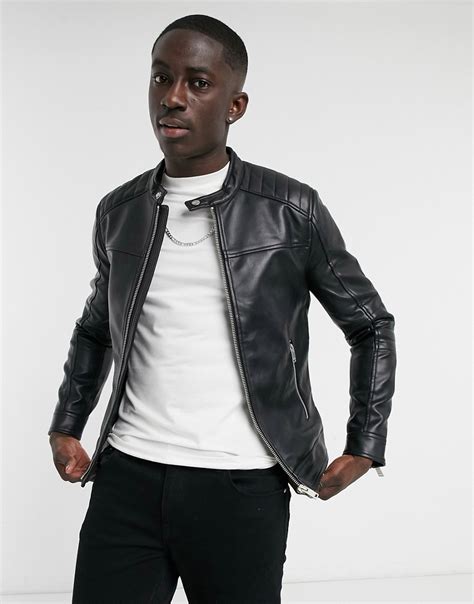 bershka faux leather biker jacket  black modesens