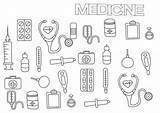 Medicina Colorare Doodle Insieme Disegnato Medico Stetoscopio sketch template