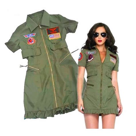 Female Police Uniform Adult Womens Sexy Top Gun Dress Army Green
