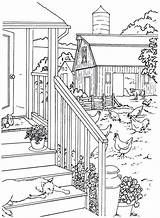 Living Colouring Scenes Mansion Outhouse Books Chickens sketch template