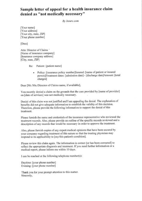 sample letter  appeal template   denied health insurance claim