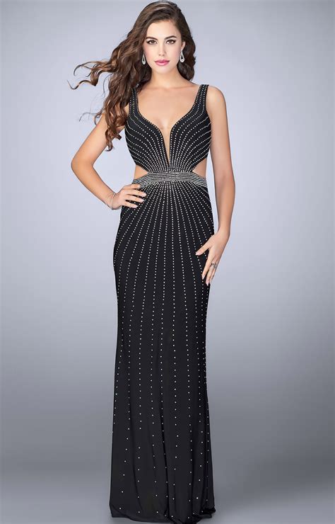 la femme 23586 beaded jersey with straps and open back