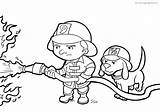 Fire Firefighter Dog Coloring Extinguish His sketch template