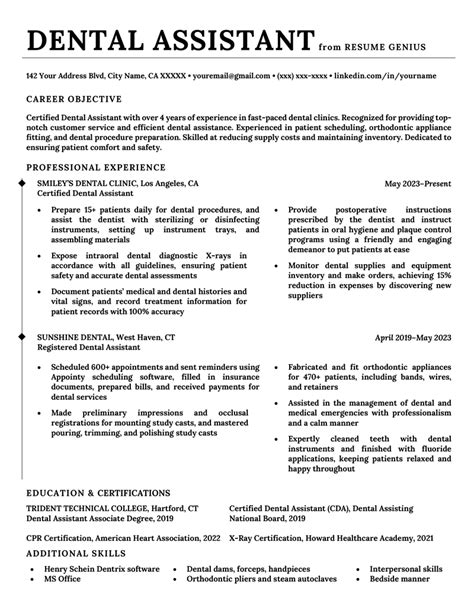 orthodontic assistant resume