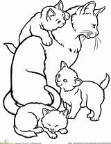 Cat Coloring Kittens Pages Mother Kitten Drawing Kids Clipart Colouring Family Color Mommy Printable Sheets Animal Realistic Cats Clip Print sketch template
