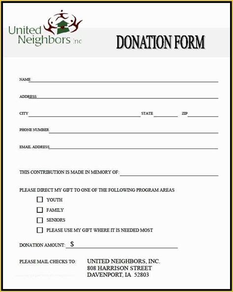 printable donation receipt template    donation form