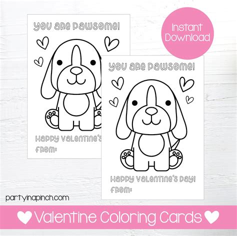 puppy valentines day coloring cards instant    puppy