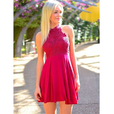 Sexy Hot Pink Homecoming Dresses Halter Neckline Appliqued A Line Short