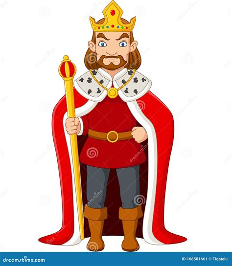 cartoon king holding  golden scepter stock vector illustration