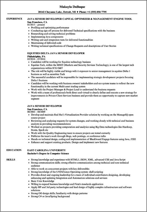 sample resume  year experience  java resume  gallery