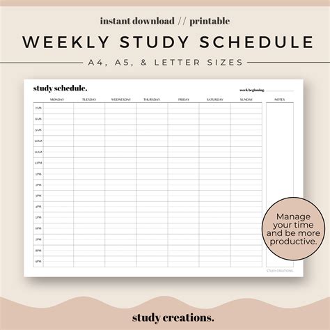 weekly study schedule printable set student planner agenda bankhomecom