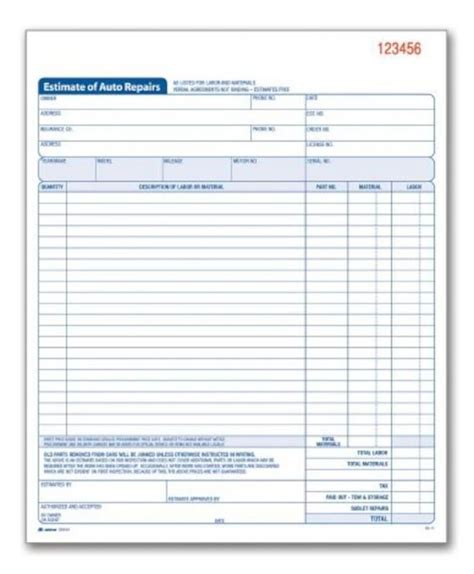 printable auto repair estimate form