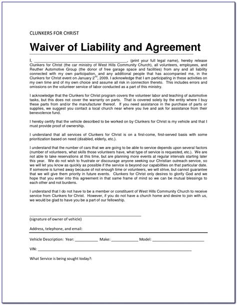 independent contractor liability waiver form  form resume