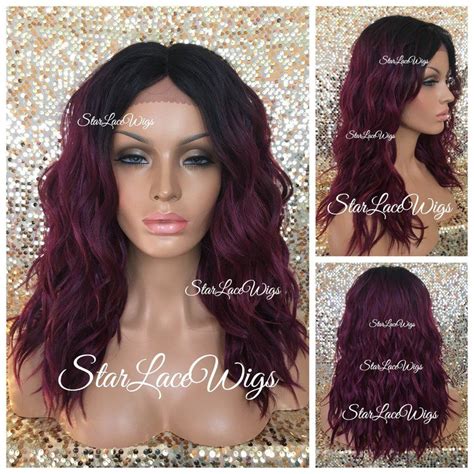 Lace Front Wig Burgundy Plum Dark Roots Wavy Layers Etsy Flexi Rods