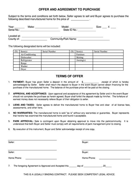 mobile home purchase agreement fill  printable fillable blank pdffiller