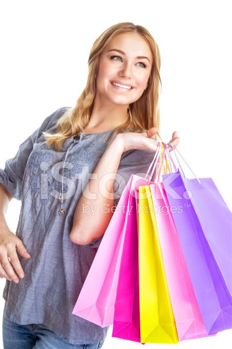 cute girl  shopping bag stock photo royalty  freeimages