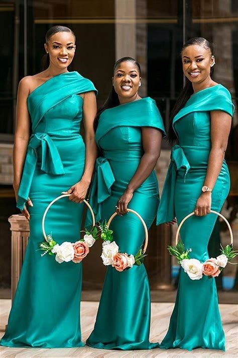 Hunter Green African Cheap Bridesmaid Dresses One Shoulder