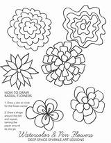 Flower Flowers Watercolor Easy Pen Handout Drawing Mexican Dead Sparkle Deep Space Project Radial First Sheet Kids Spring Draw Worksheets sketch template