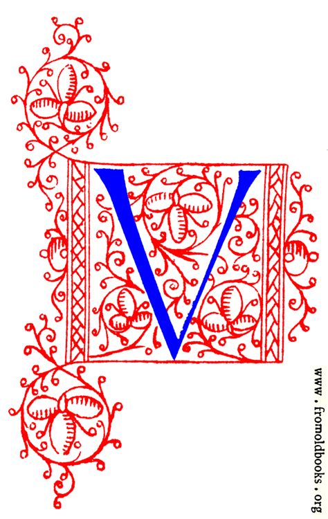 decorative initial letter v from fifteenth century nos 4 and 5