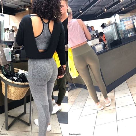 two hot girls shopping in tight yoga pants sexy candid
