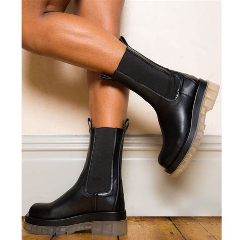 womens platform chelsea chunky boots pull  elasticated calf high winter shoes ebay