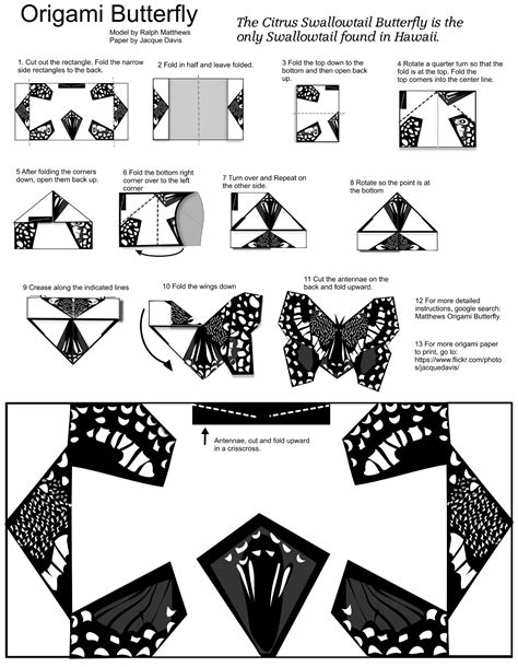 origami butterfly template  diy instruction  printable