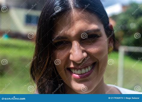 Close Up Portrait Latin Woman Smiling Outside Stock Image Image Of
