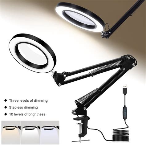 5x usb led magnifying glass desk lamp with clamp magnifier lens with