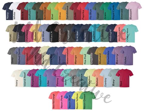 digital file shirt color chart comfort colors  color etsy