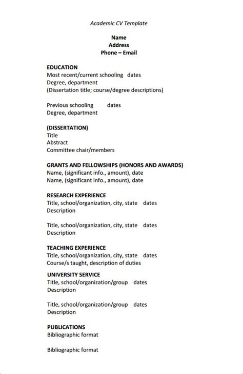 Academic Resume Template Playbestonlinegames