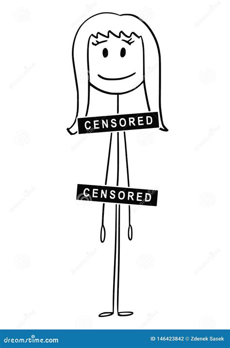Cartoon Of Naked Or Nude Woman With Censored Bar Or Sign Covering