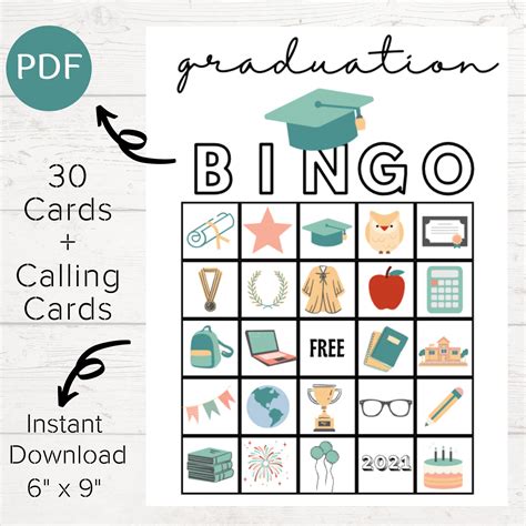 graduation bingo  printable  calendar printable