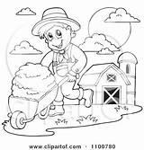 Hay Farmer Clipart Illustration Pushing Barrow Outlined Wheel Fresh Happy Visekart Royalty Vector Silo Barn Red sketch template