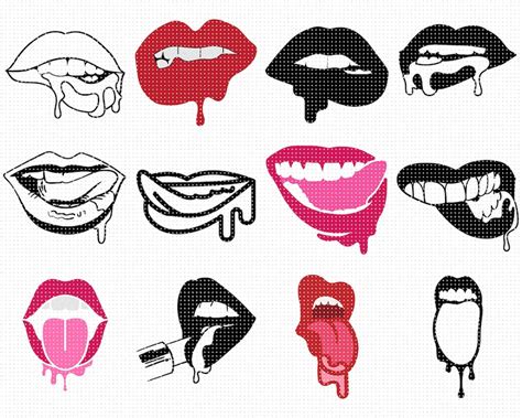 Dripping Lips Svg Biting Wet Mouth Clipart Dxf Tongue Png Etsy